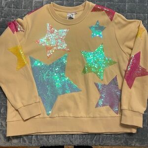 Queen of Sparkles sweatshirt cream with stars. Size XS